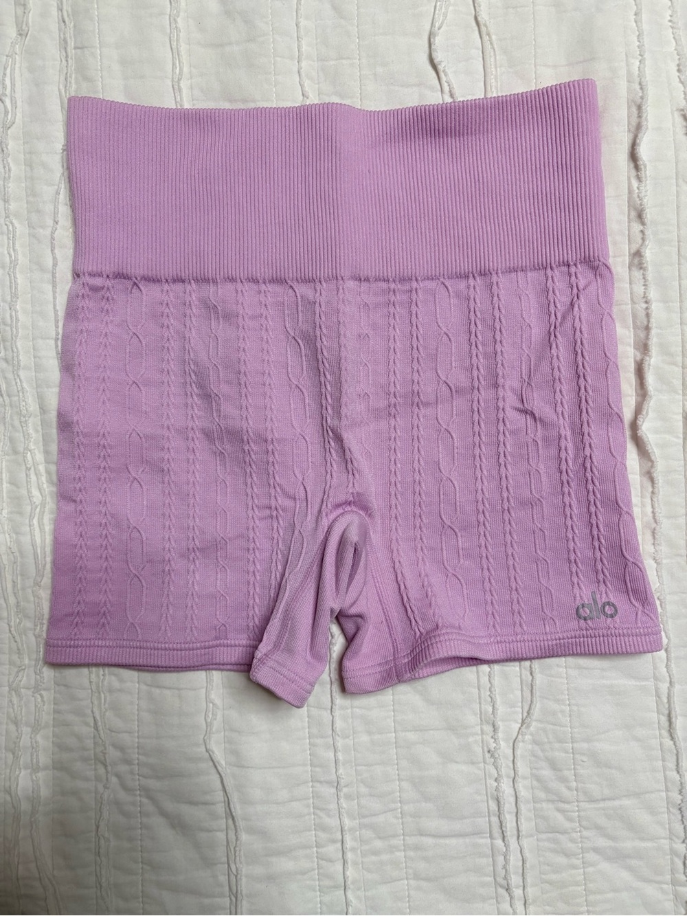 ALO Yoga Pink Cable-Knit High-Waist Bike Shorts